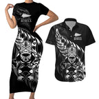 New Zealand Lawn Bowls Custom Couples Matching Short Sleeve Bodycon Dress and Hawaiian Shirt Black Maori Warrior Tribal Silver Fern - Aussie Hoodie