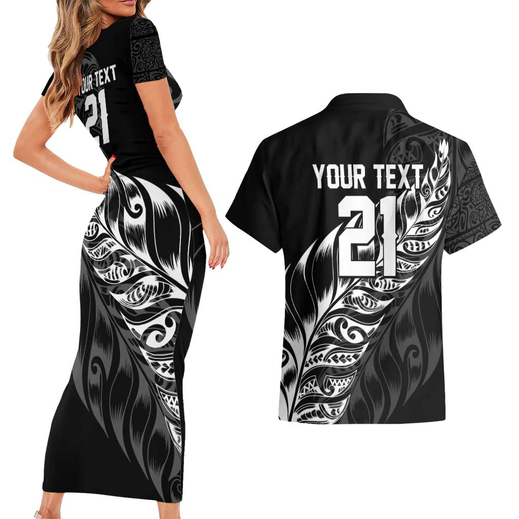 New Zealand Lawn Bowls Custom Couples Matching Short Sleeve Bodycon Dress and Hawaiian Shirt Black Maori Warrior Tribal Silver Fern - Aussie Hoodie