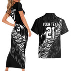 New Zealand Lawn Bowls Custom Couples Matching Short Sleeve Bodycon Dress and Hawaiian Shirt Black Maori Warrior Tribal Silver Fern - Aussie Hoodie