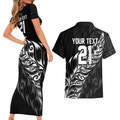 New Zealand Lawn Bowls Custom Couples Matching Short Sleeve Bodycon Dress and Hawaiian Shirt Black Maori Warrior Tribal Silver Fern - Aussie Hoodie