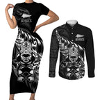 New Zealand Lawn Bowls Custom Couples Matching Short Sleeve Bodycon Dress and Long Sleeve Button Shirt Black Maori Warrior Tribal Silver Fern - Aussie Hoodie