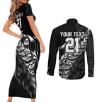 New Zealand Lawn Bowls Custom Couples Matching Short Sleeve Bodycon Dress and Long Sleeve Button Shirt Black Maori Warrior Tribal Silver Fern - Aussie Hoodie