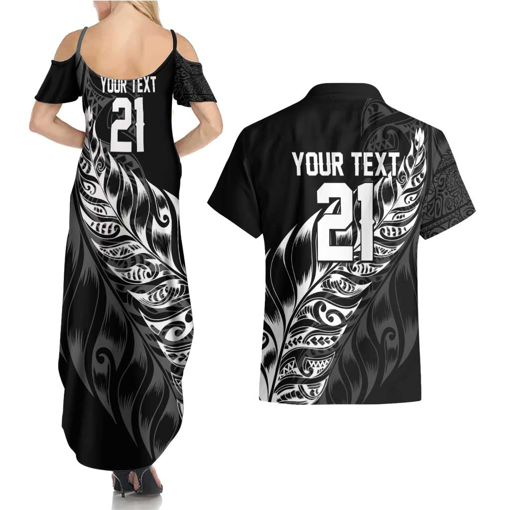 New Zealand Lawn Bowls Custom Couples Matching Summer Maxi Dress and Hawaiian Shirt Black Maori Warrior Tribal Silver Fern - Aussie Hoodie