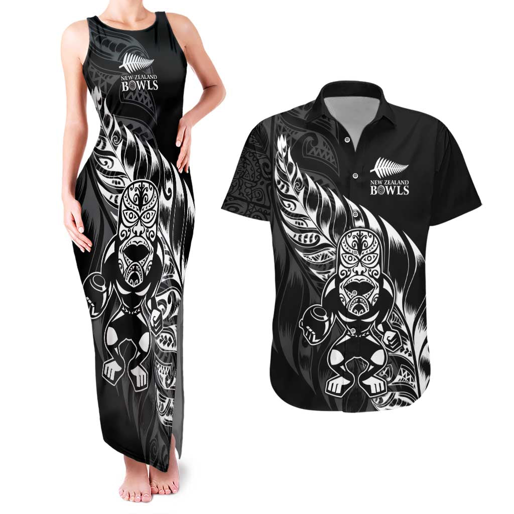 New Zealand Lawn Bowls Custom Couples Matching Tank Maxi Dress and Hawaiian Shirt Black Maori Warrior Tribal Silver Fern - Aussie Hoodie