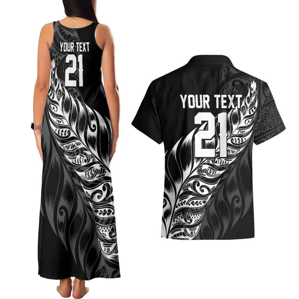 New Zealand Lawn Bowls Custom Couples Matching Tank Maxi Dress and Hawaiian Shirt Black Maori Warrior Tribal Silver Fern - Aussie Hoodie