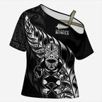 New Zealand Lawn Bowls Custom Cross Shoulder Shirt Black Maori Warrior Tribal Silver Fern - Aussie Hoodie
