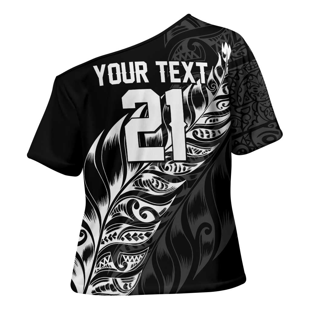 New Zealand Lawn Bowls Custom Cross Shoulder Shirt Black Maori Warrior Tribal Silver Fern - Aussie Hoodie