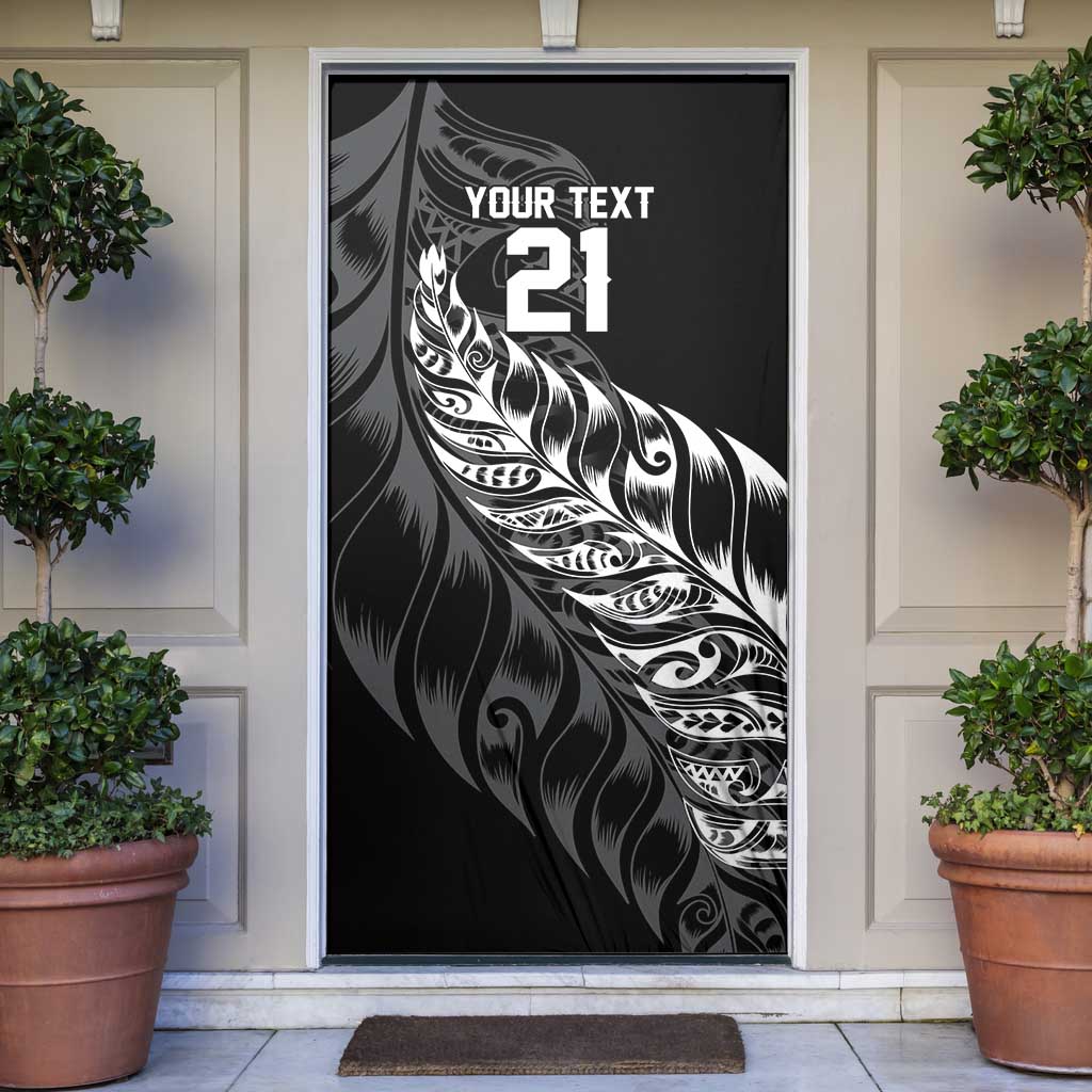 New Zealand Lawn Bowls Custom Door Cover Black Maori Warrior Tribal Silver Fern - Aussie Hoodie