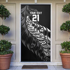 New Zealand Lawn Bowls Custom Door Cover Black Maori Warrior Tribal Silver Fern - Aussie Hoodie