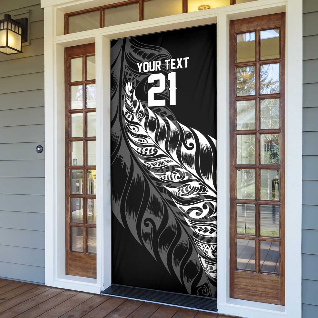 New Zealand Lawn Bowls Custom Door Cover Black Maori Warrior Tribal Silver Fern - Aussie Hoodie