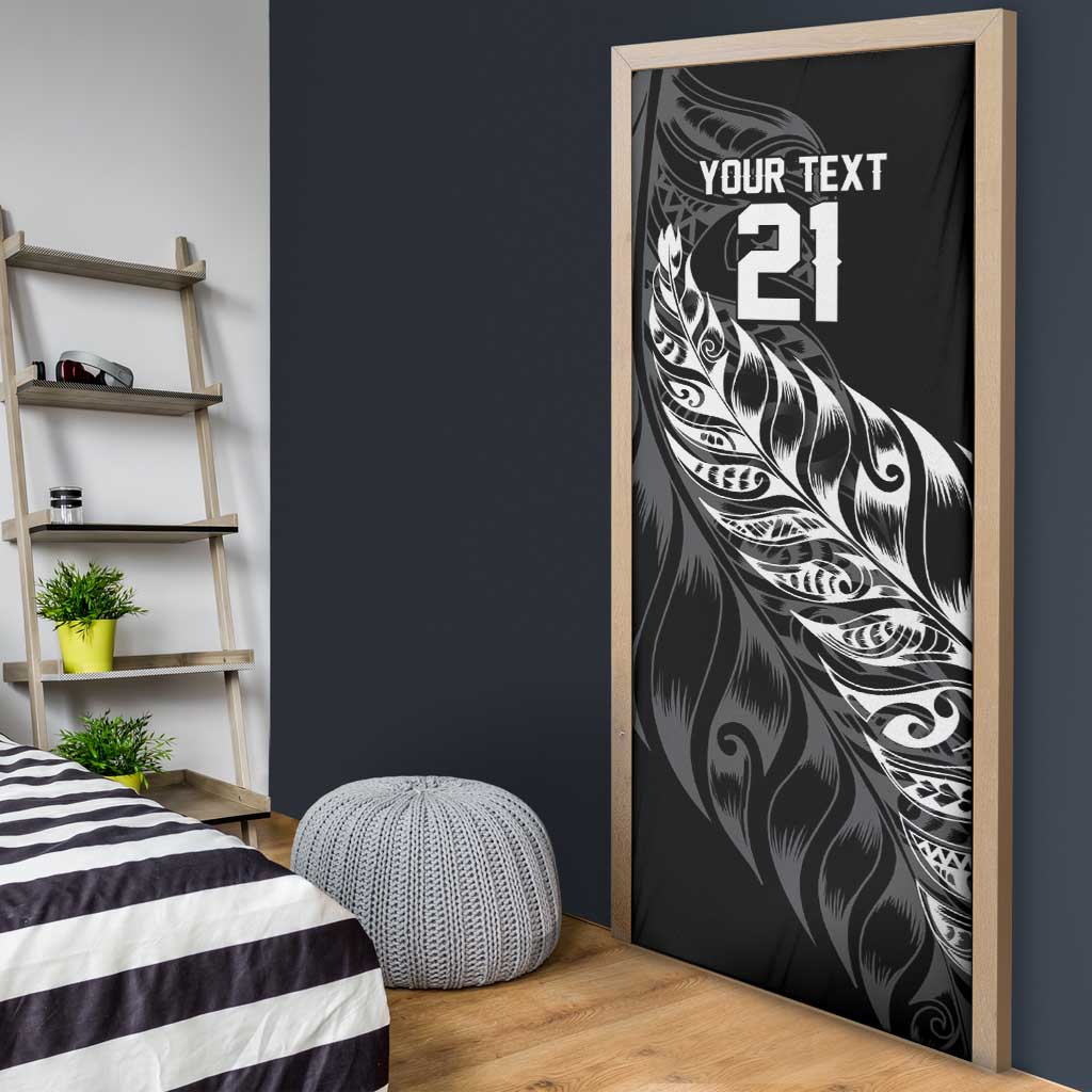 New Zealand Lawn Bowls Custom Door Cover Black Maori Warrior Tribal Silver Fern - Aussie Hoodie