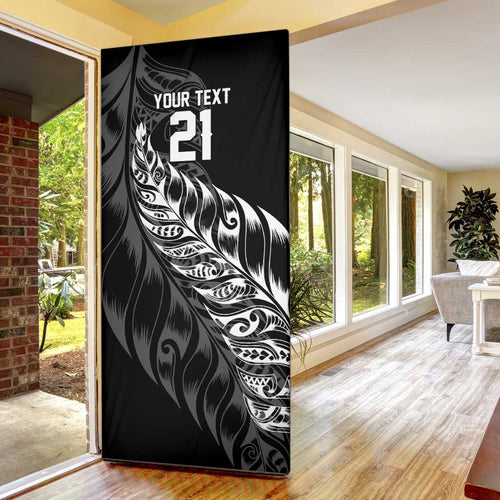 New Zealand Lawn Bowls Custom Door Cover Black Maori Warrior Tribal Silver Fern - Aussie Hoodie
