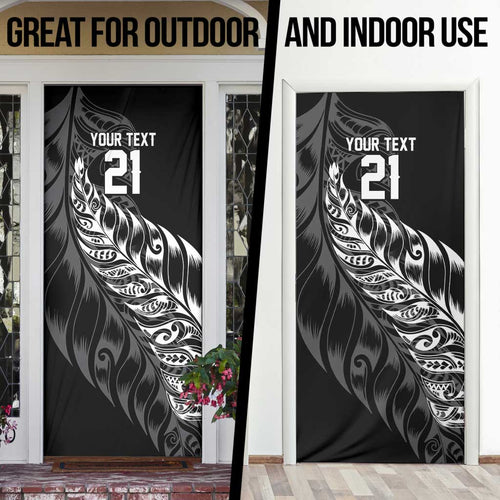 New Zealand Lawn Bowls Custom Door Cover Black Maori Warrior Tribal Silver Fern - Aussie Hoodie
