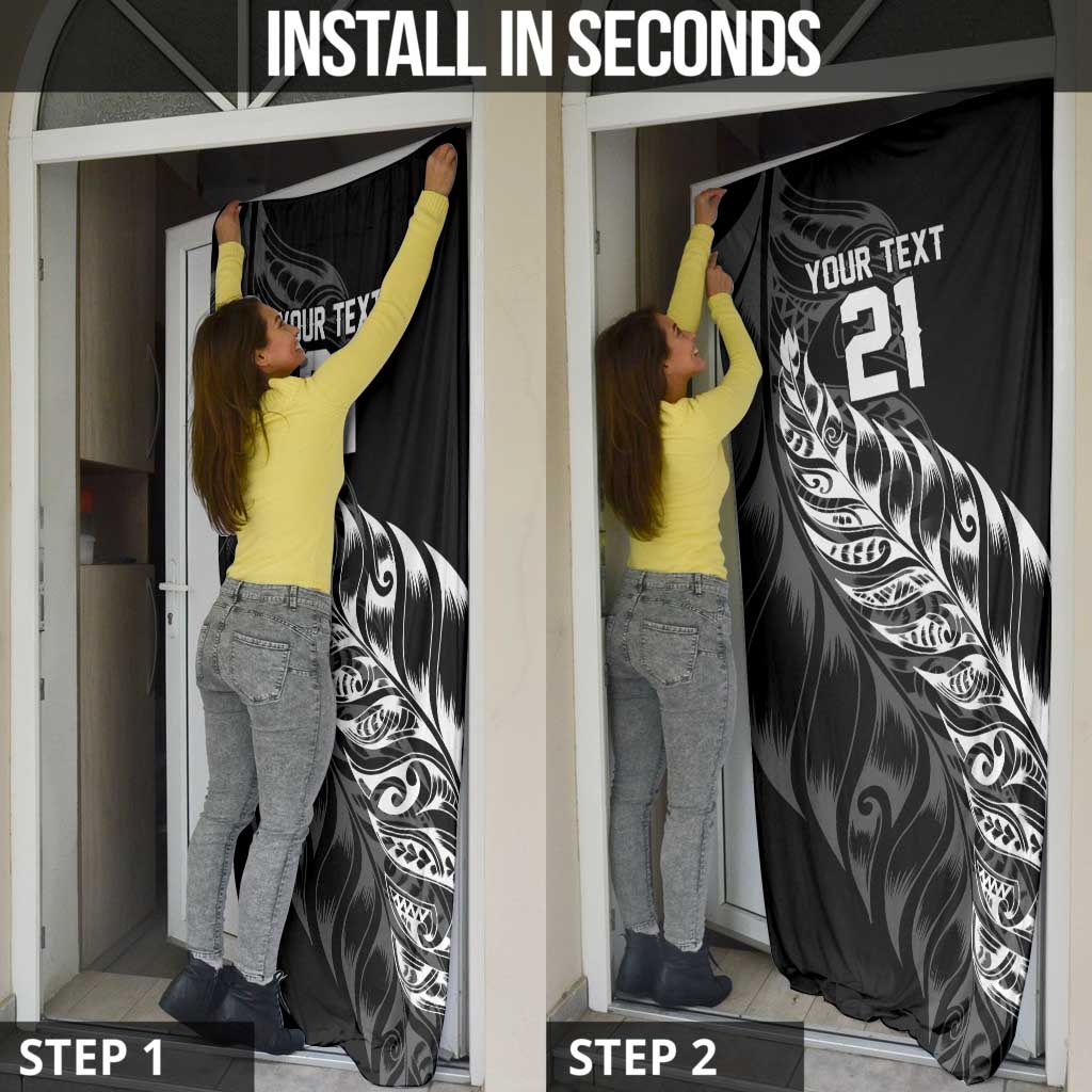 New Zealand Lawn Bowls Custom Door Cover Black Maori Warrior Tribal Silver Fern - Aussie Hoodie