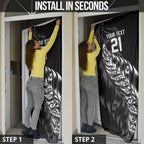 New Zealand Lawn Bowls Custom Door Cover Black Maori Warrior Tribal Silver Fern - Aussie Hoodie
