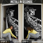 New Zealand Lawn Bowls Custom Door Cover Black Maori Warrior Tribal Silver Fern - Aussie Hoodie