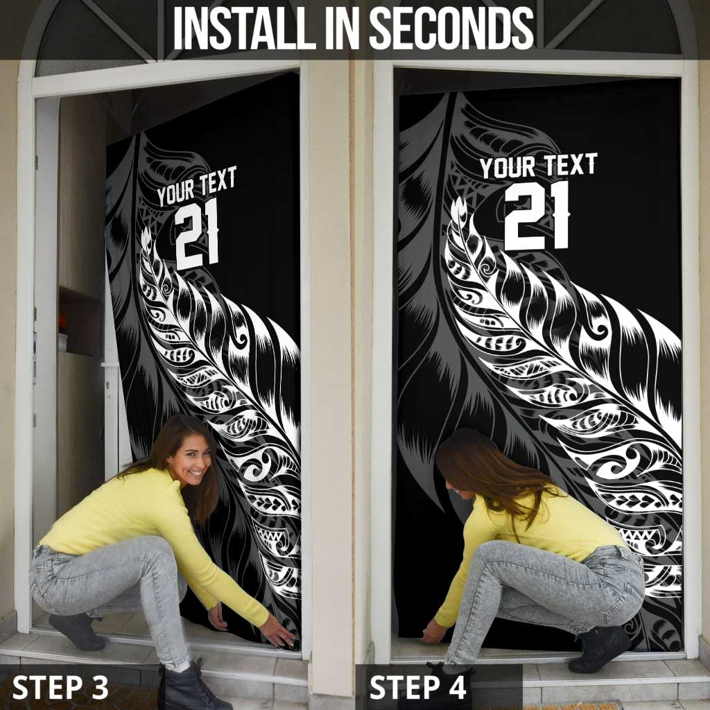 New Zealand Lawn Bowls Custom Door Cover Black Maori Warrior Tribal Silver Fern - Aussie Hoodie