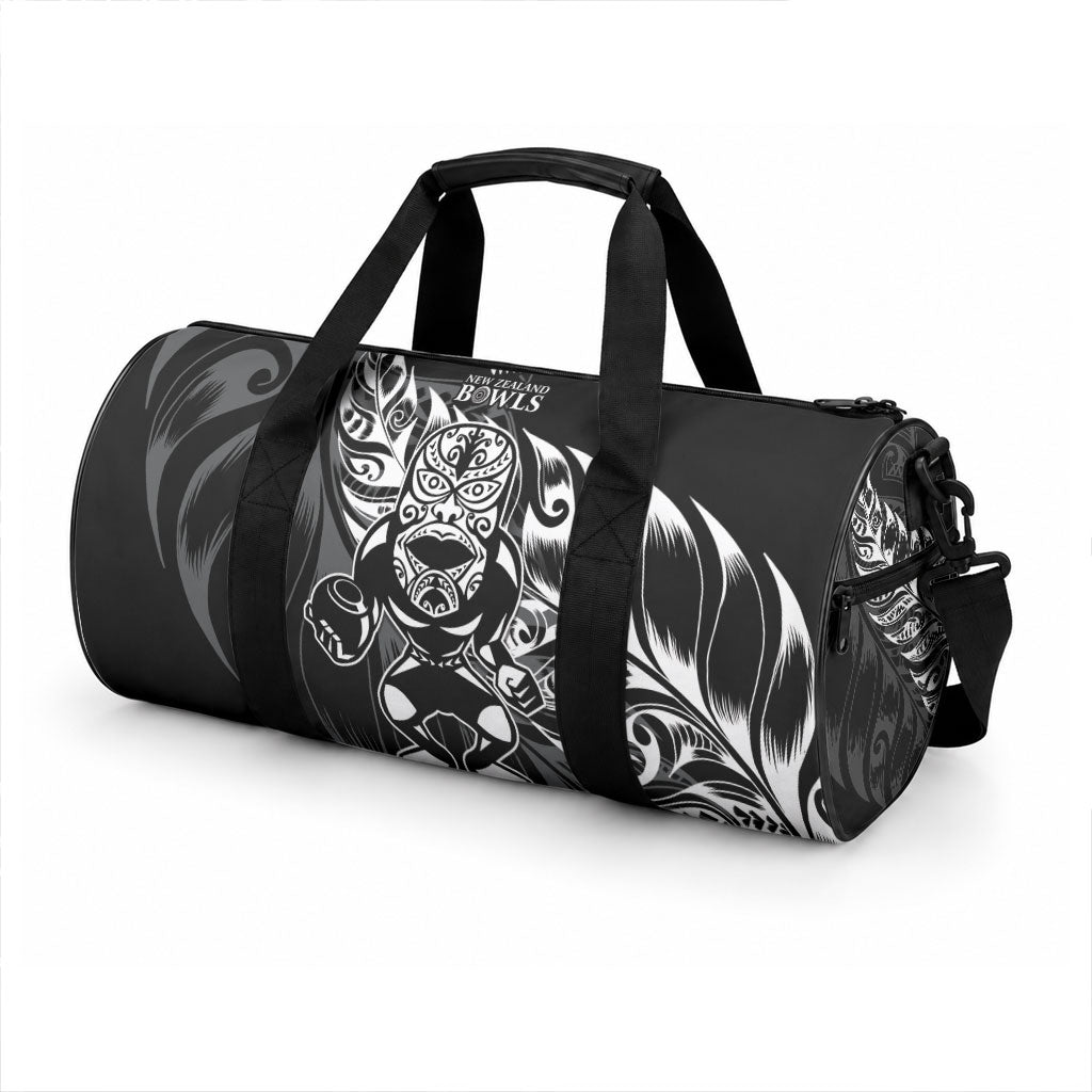New Zealand Lawn Bowls Duffle Bag Black Maori Warrior Tribal Silver Fern