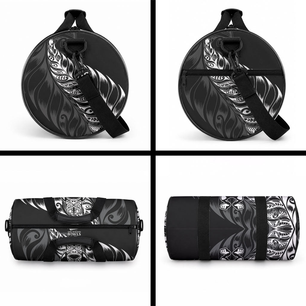 New Zealand Lawn Bowls Duffle Bag Black Maori Warrior Tribal Silver Fern