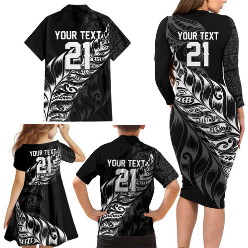 New Zealand Lawn Bowls Custom Family Matching Long Sleeve Bodycon Dress and Hawaiian Shirt Black Maori Warrior Tribal Silver Fern - Aussie Hoodie