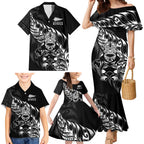 New Zealand Lawn Bowls Custom Family Matching Mermaid Dress and Hawaiian Shirt Black Maori Warrior Tribal Silver Fern - Aussie Hoodie