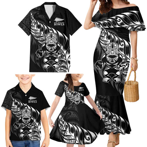New Zealand Lawn Bowls Custom Family Matching Mermaid Dress and Hawaiian Shirt Black Maori Warrior Tribal Silver Fern - Aussie Hoodie