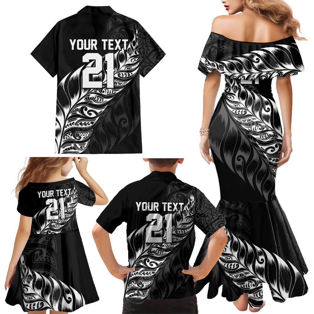 New Zealand Lawn Bowls Custom Family Matching Mermaid Dress and Hawaiian Shirt Black Maori Warrior Tribal Silver Fern - Aussie Hoodie