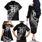 New Zealand Lawn Bowls Custom Family Matching Off The Shoulder Long Sleeve Dress and Hawaiian Shirt Black Maori Warrior Tribal Silver Fern - Aussie Hoodie