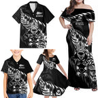 New Zealand Lawn Bowls Custom Family Matching Off Shoulder Maxi Dress and Hawaiian Shirt Black Maori Warrior Tribal Silver Fern - Aussie Hoodie