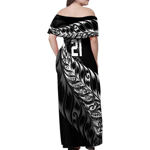 New Zealand Lawn Bowls Custom Family Matching Off Shoulder Maxi Dress and Hawaiian Shirt Black Maori Warrior Tribal Silver Fern - Aussie Hoodie