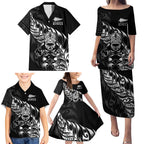 New Zealand Lawn Bowls Custom Family Matching Puletasi and Hawaiian Shirt Black Maori Warrior Tribal Silver Fern - Aussie Hoodie