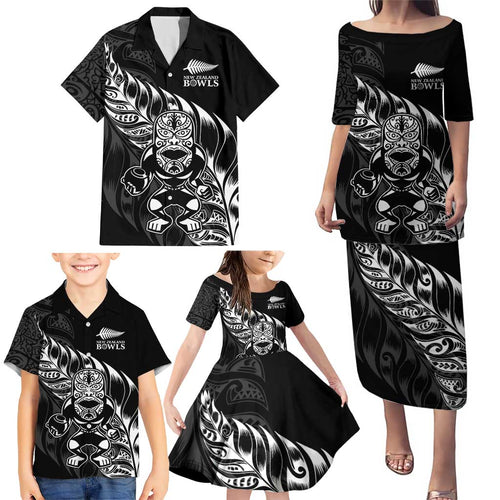 New Zealand Lawn Bowls Custom Family Matching Puletasi and Hawaiian Shirt Black Maori Warrior Tribal Silver Fern - Aussie Hoodie