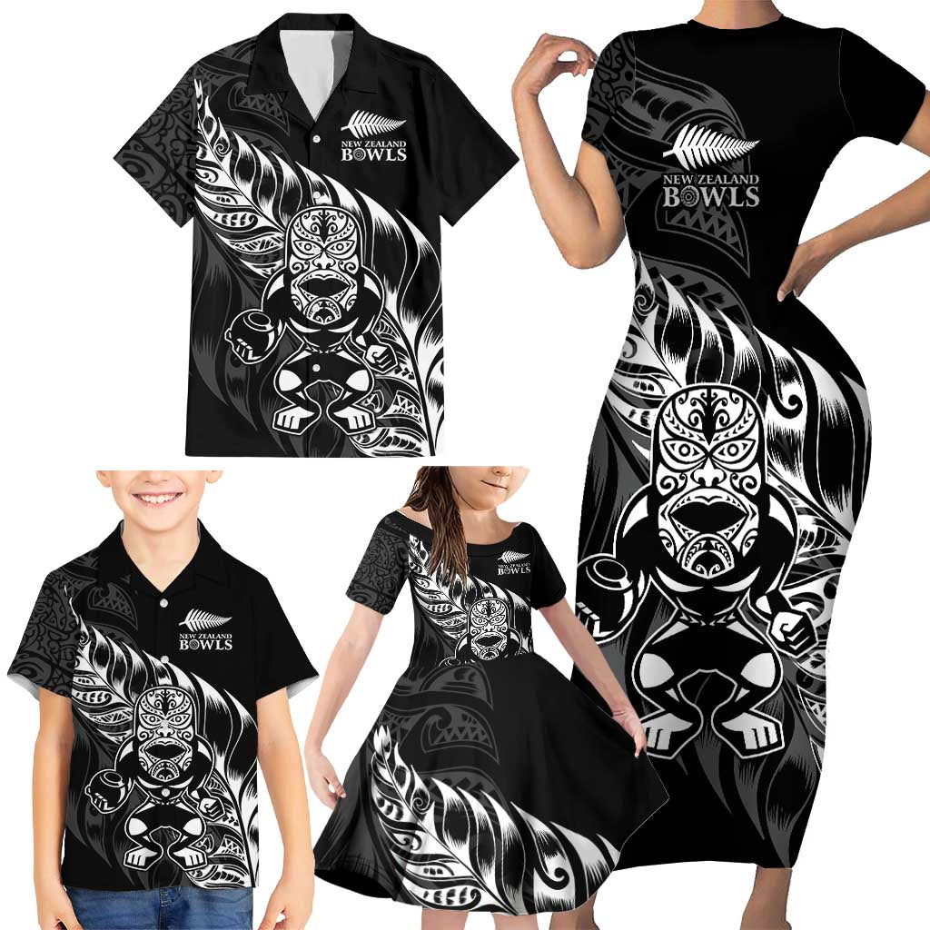 New Zealand Lawn Bowls Custom Family Matching Short Sleeve Bodycon Dress and Hawaiian Shirt Black Maori Warrior Tribal Silver Fern - Aussie Hoodie
