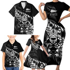 New Zealand Lawn Bowls Custom Family Matching Short Sleeve Bodycon Dress and Hawaiian Shirt Black Maori Warrior Tribal Silver Fern - Aussie Hoodie