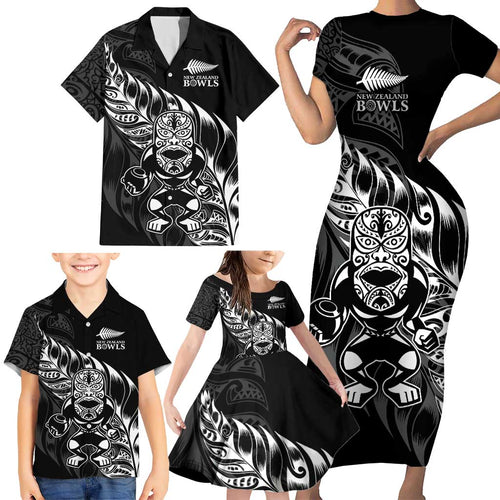 New Zealand Lawn Bowls Custom Family Matching Short Sleeve Bodycon Dress and Hawaiian Shirt Black Maori Warrior Tribal Silver Fern - Aussie Hoodie