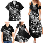 New Zealand Lawn Bowls Custom Family Matching Summer Maxi Dress and Hawaiian Shirt Black Maori Warrior Tribal Silver Fern - Aussie Hoodie