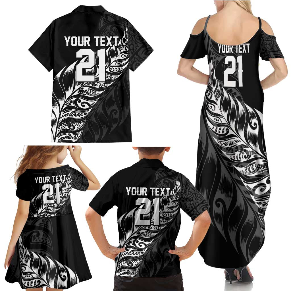 New Zealand Lawn Bowls Custom Family Matching Summer Maxi Dress and Hawaiian Shirt Black Maori Warrior Tribal Silver Fern - Aussie Hoodie