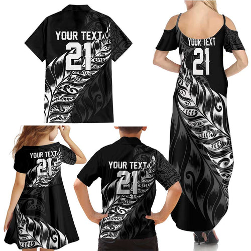 New Zealand Lawn Bowls Custom Family Matching Summer Maxi Dress and Hawaiian Shirt Black Maori Warrior Tribal Silver Fern - Aussie Hoodie