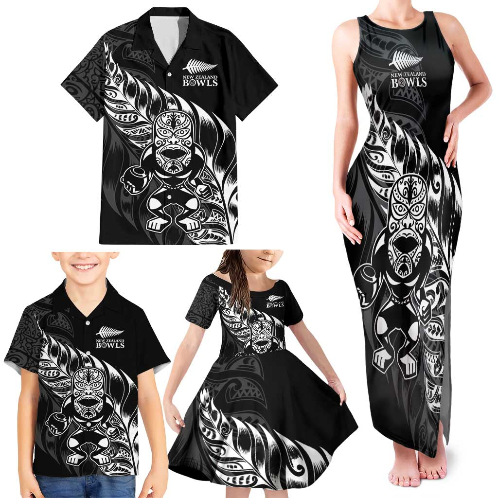 New Zealand Lawn Bowls Custom Family Matching Tank Maxi Dress and Hawaiian Shirt Black Maori Warrior Tribal Silver Fern - Aussie Hoodie