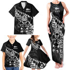 New Zealand Lawn Bowls Custom Family Matching Tank Maxi Dress and Hawaiian Shirt Black Maori Warrior Tribal Silver Fern - Aussie Hoodie