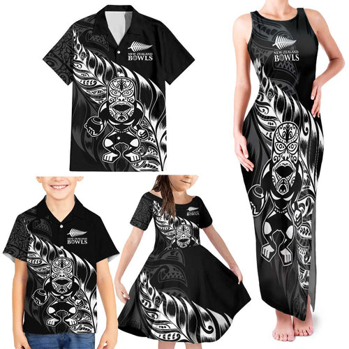 New Zealand Lawn Bowls Custom Family Matching Tank Maxi Dress and Hawaiian Shirt Black Maori Warrior Tribal Silver Fern - Aussie Hoodie
