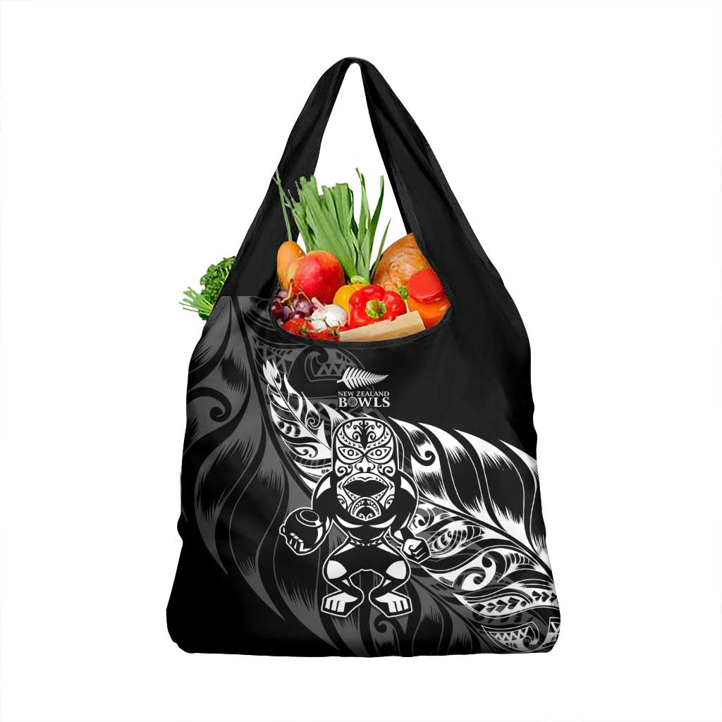 New Zealand Lawn Bowls Grocery Bag Black Maori Warrior Tribal Silver Fern - Aussie Hoodie