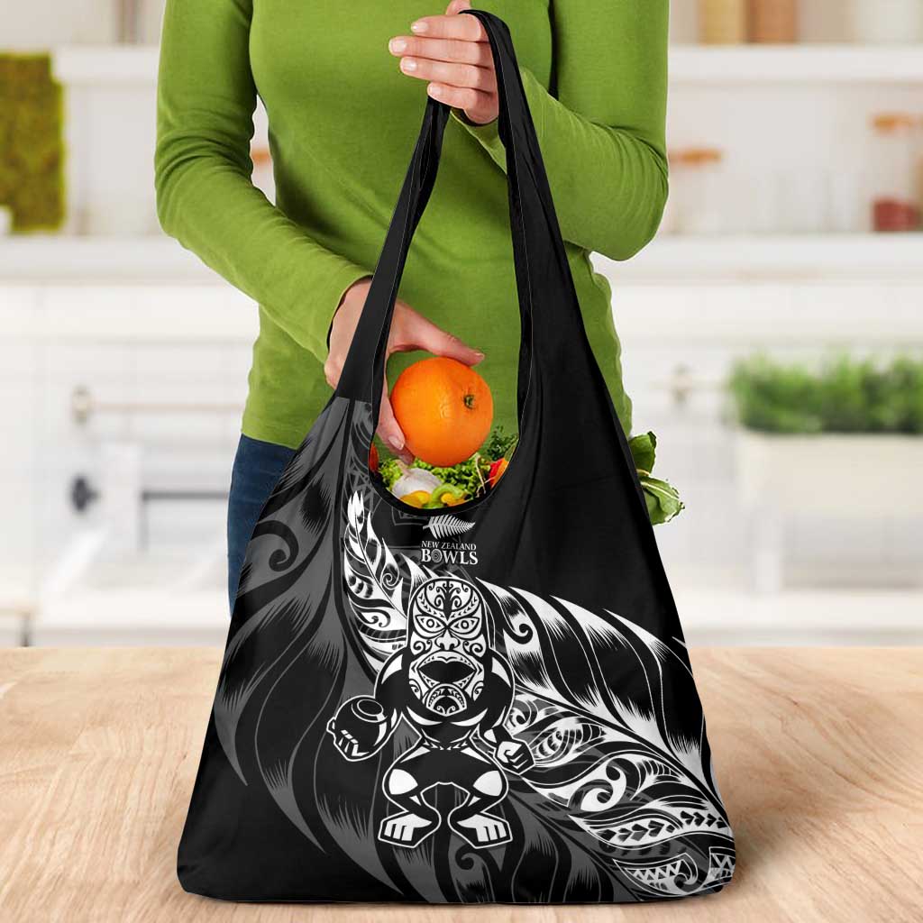 New Zealand Lawn Bowls Grocery Bag Black Maori Warrior Tribal Silver Fern - Aussie Hoodie