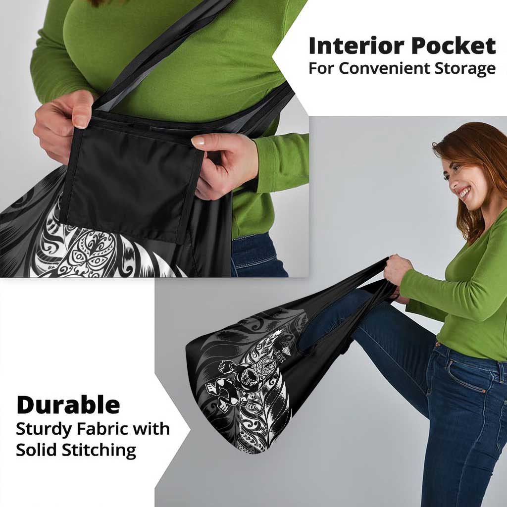 New Zealand Lawn Bowls Grocery Bag Black Maori Warrior Tribal Silver Fern - Aussie Hoodie