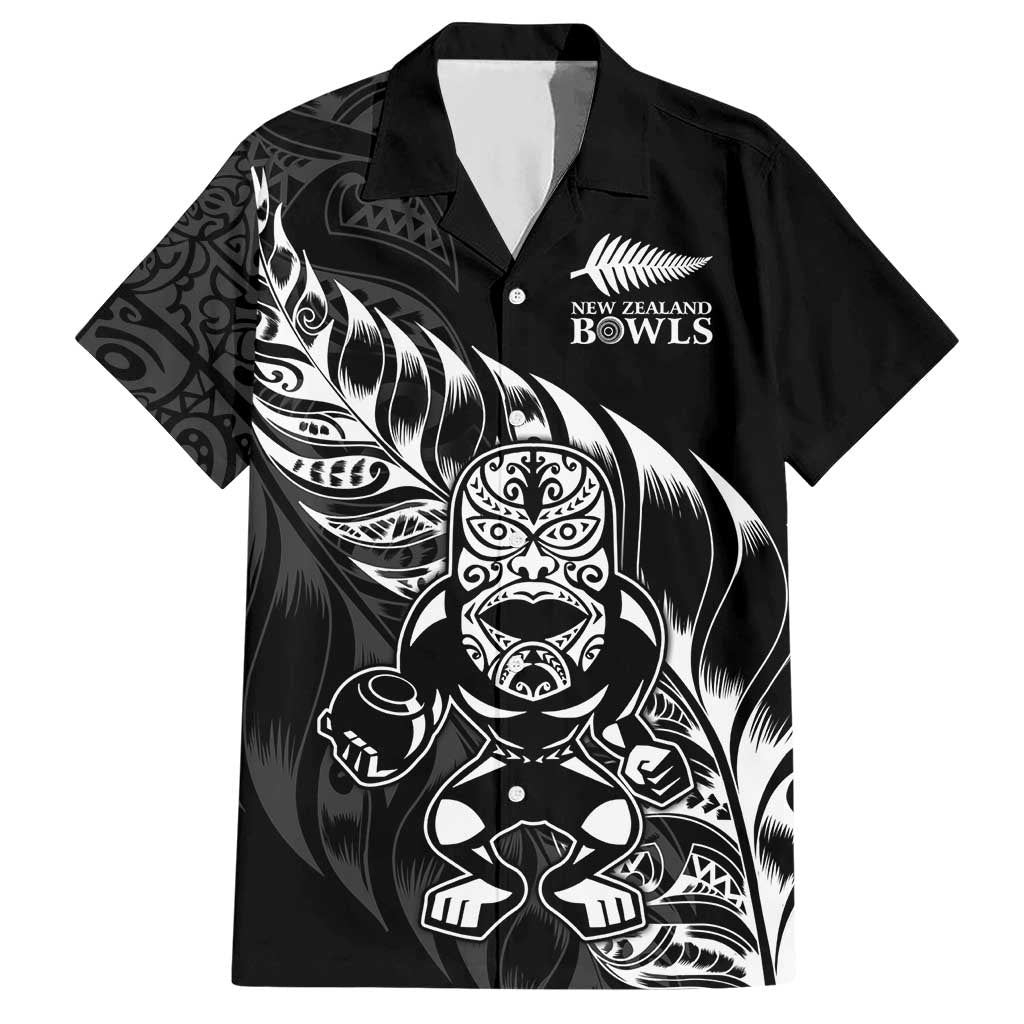 New Zealand Lawn Bowls Custom Hawaiian Shirt Black Maori Warrior Tribal Silver Fern - Aussie Hoodie