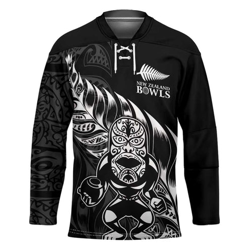 New Zealand Lawn Bowls Custom Hockey Jersey Black Maori Warrior Tribal Silver Fern - Aussie Hoodie