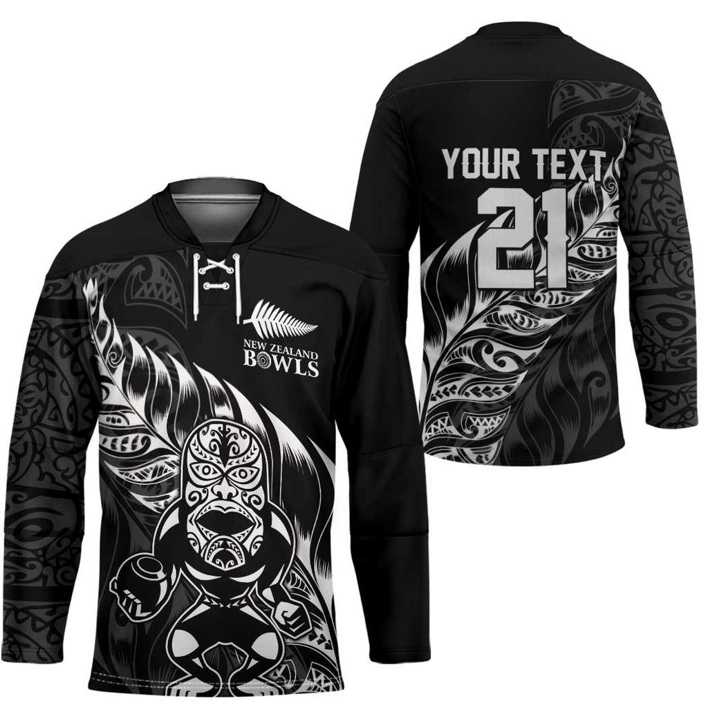 New Zealand Lawn Bowls Custom Hockey Jersey Black Maori Warrior Tribal Silver Fern - Aussie Hoodie