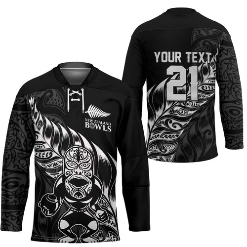 New Zealand Lawn Bowls Custom Hockey Jersey Black Maori Warrior Tribal Silver Fern - Aussie Hoodie
