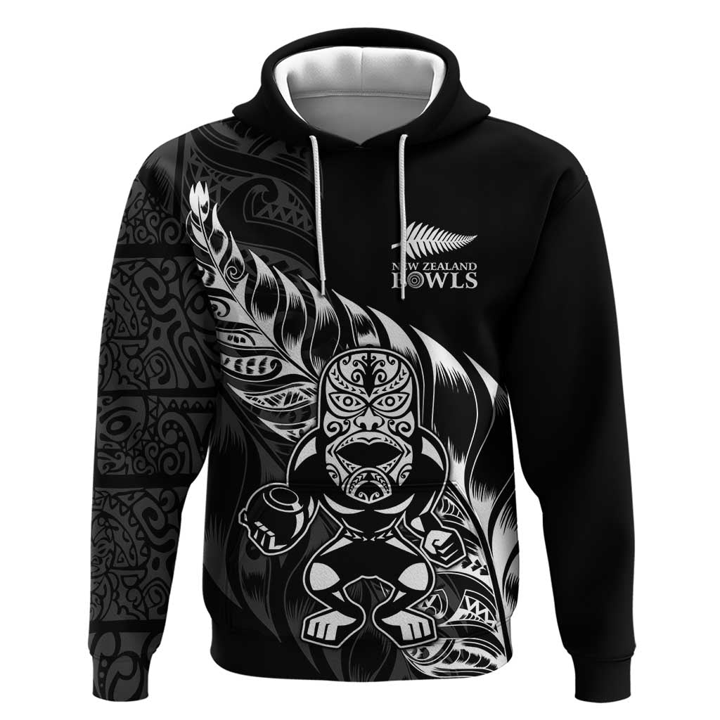 New Zealand Lawn Bowls Custom Hoodie Black Maori Warrior Tribal Silver Fern - Aussie Hoodie