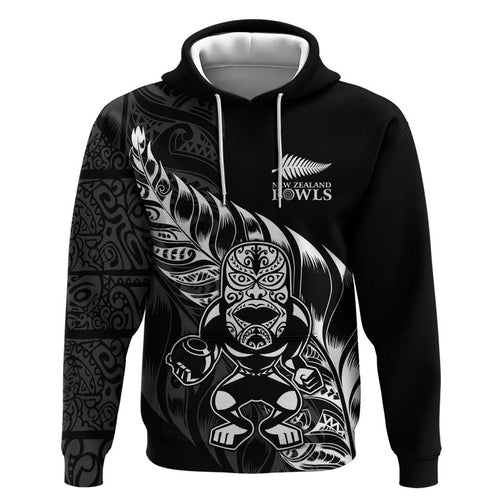 New Zealand Lawn Bowls Custom Hoodie Black Maori Warrior Tribal Silver Fern - Aussie Hoodie